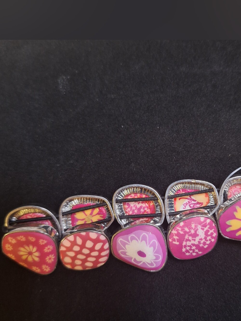Vera Bradley Handmade Clay Bead Stretch 'Simply Pink' Bracelet Silvertone Bezel